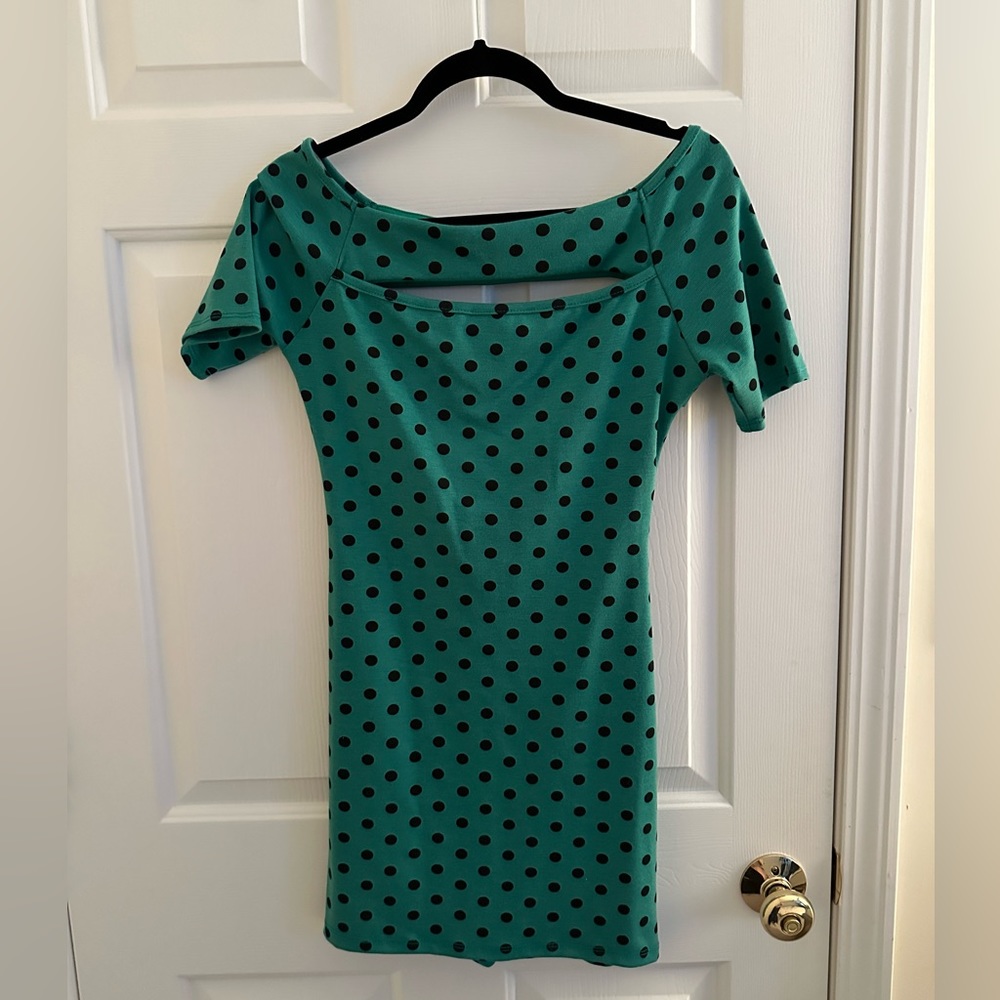 Green polka dot dress
